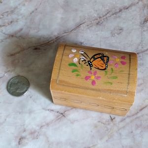 Tiny Wooden Box, Painted Butterfly and Flowers